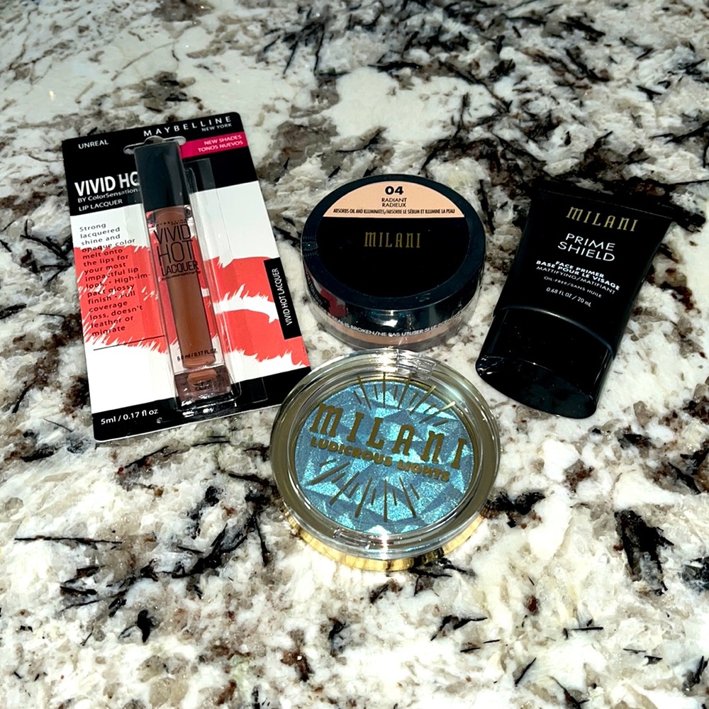 Lot set of 4 Milano maybelline highlighter lip lacquer ludicrous lights primer